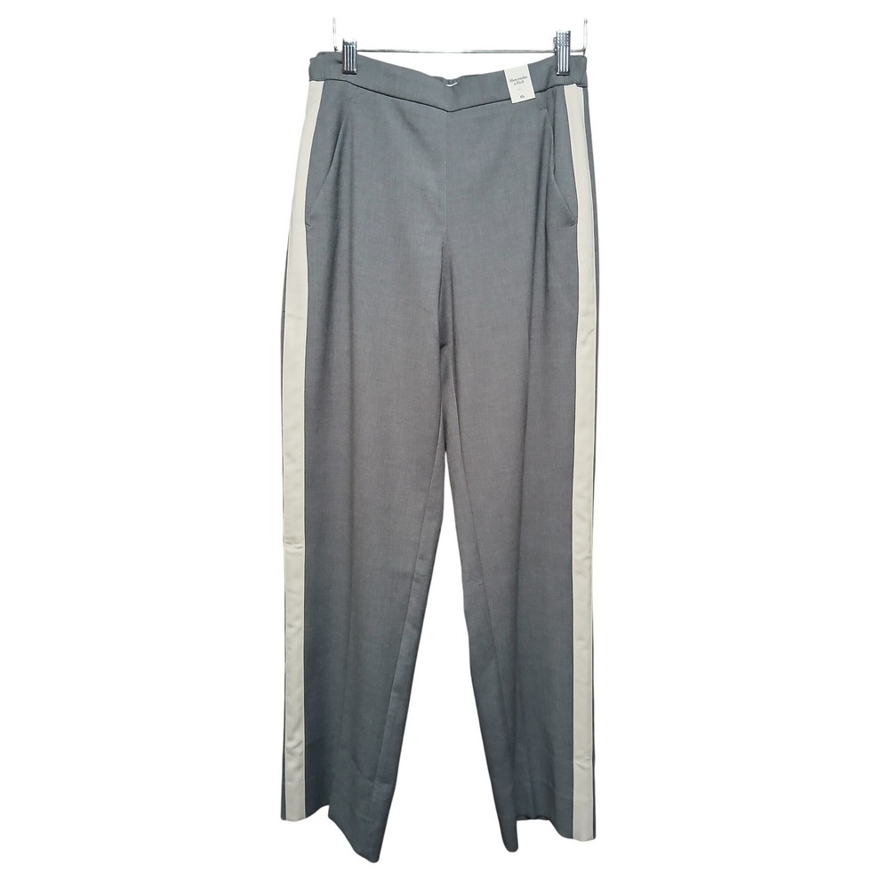 Abercrombie & Fitch Grey Side Stripe Wide Leg Trousers Pants XSL X-Small Long - Picture 3 of 11